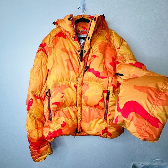 Kru St. Moritz Yellow Pink Orange Camo Front Button Zip Long Sleeve Hood Jacket - Picture 4 of 16